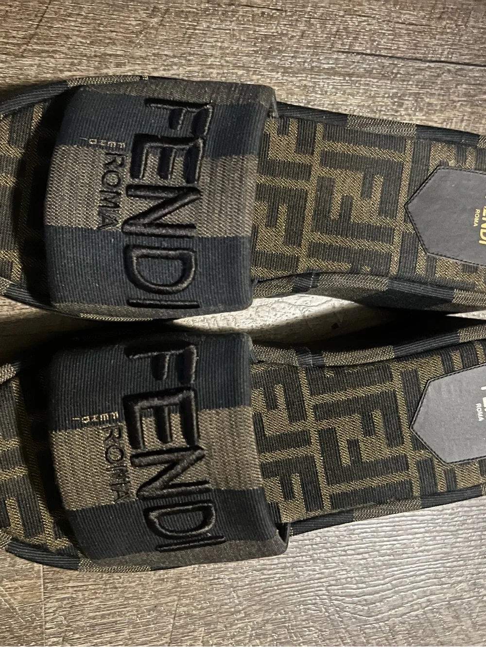 Fendi Brown and Dark Brown FF Logo Slide Sandals